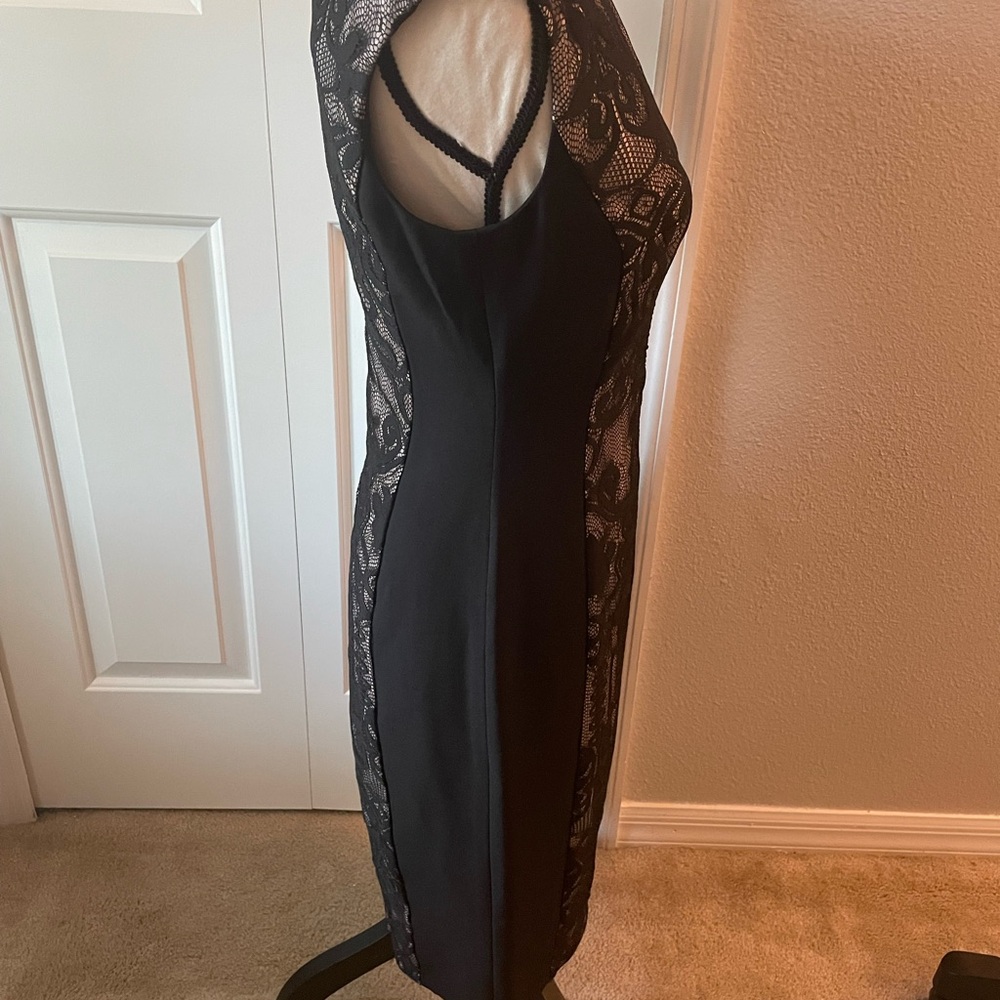 Maggy London Black Lace-Overlay Midi Sheath Dress - Picture 3 of 5